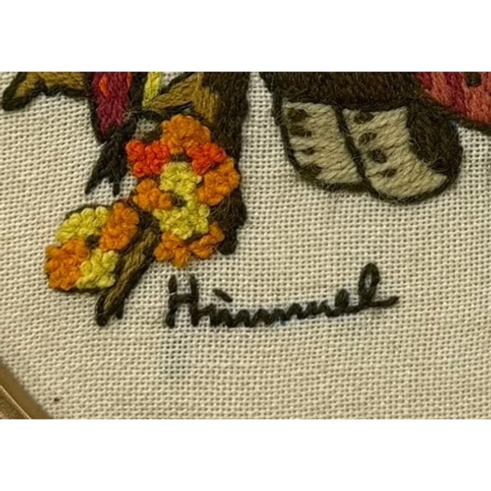Vintage Hummel Apple Tree Girl Needlepoint Framed Oval Embroidery Wall Art 13x11